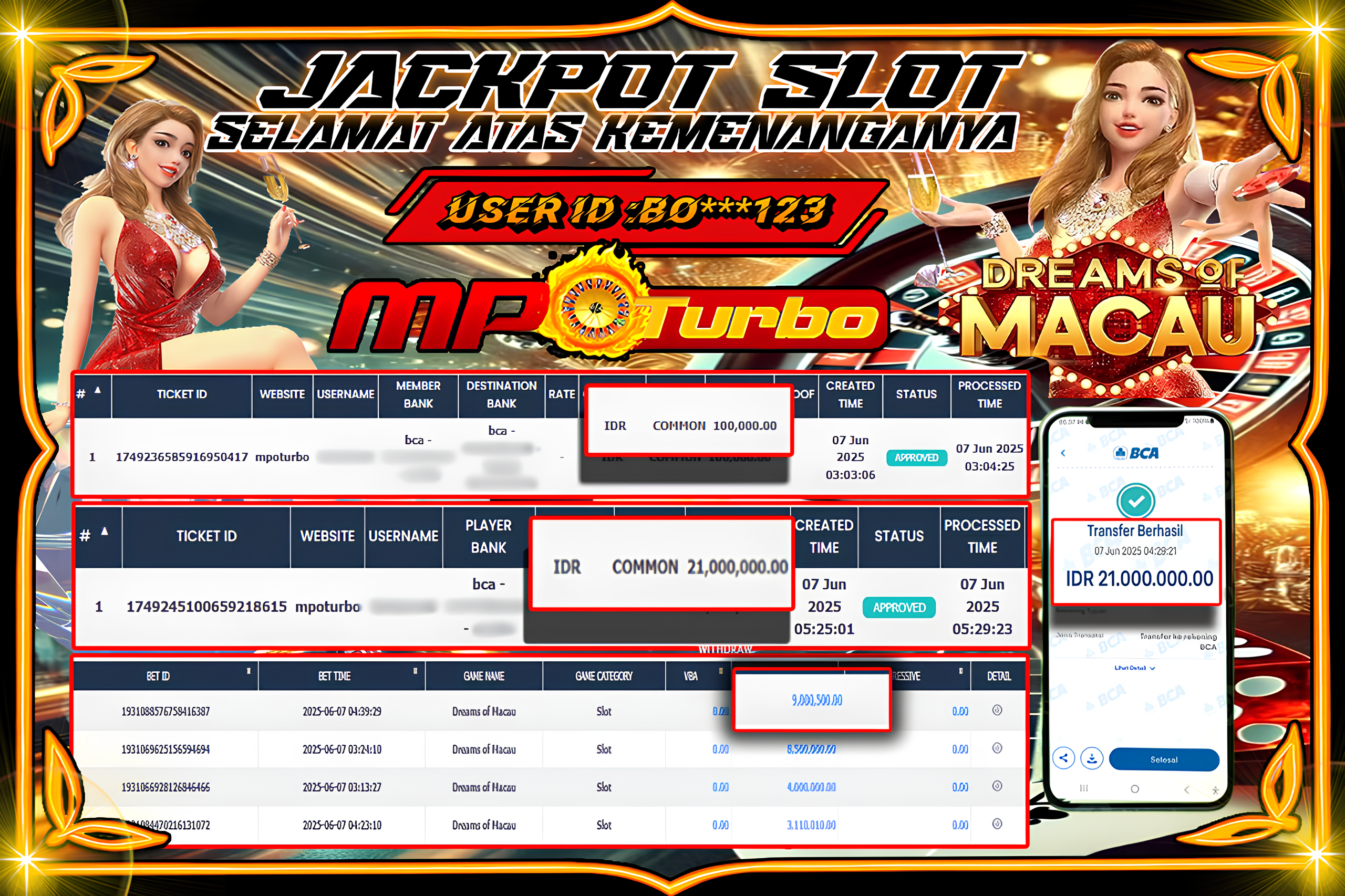 MPOTURBO JACKPOT SLOT DREAMS OF MACAU - PG SOFT Rp 21,000,000.00,- LUNAS